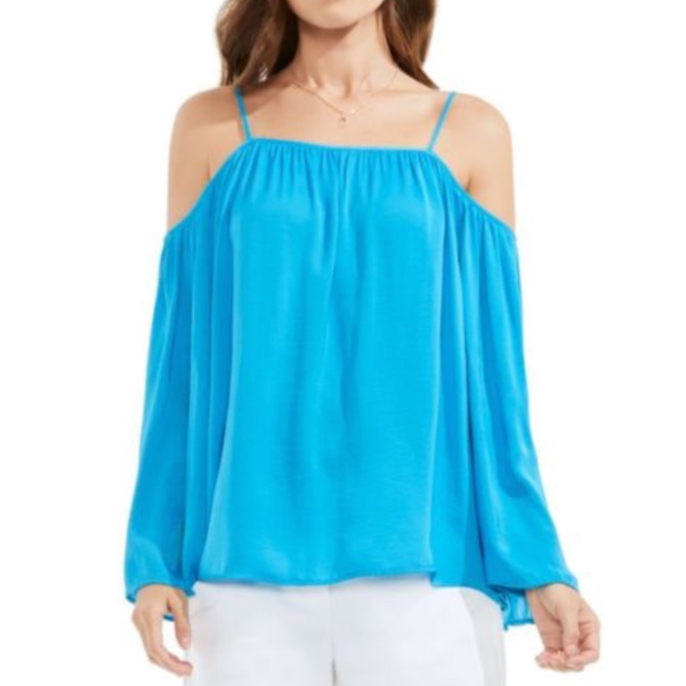 Vince Camuto Turquoise Boho Cold Shoulder Top